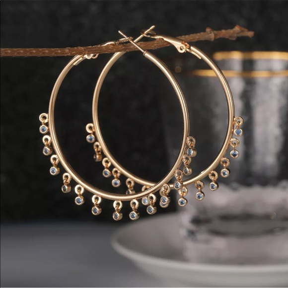 New 18k Yellow Gold Plated Hoop Earrings Personalized Cubic Zirconia Jewelry - Picture 5 of 7